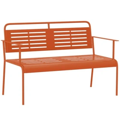Afbeelding van Outsunny Tuinbank, 2 zits, buitenbank, tuin, staal, met armleuningen en rugleuning voor balkon, terras, veranda, gazon, 121 x 64 84 cm, rood