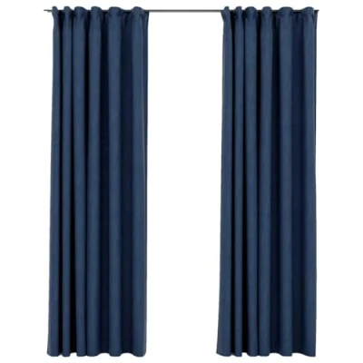 Afbeelding van vidaXL Verduisteringsgordijnen in linnenlook met haken, 2 stuks, blauw, 140 x 245 cm