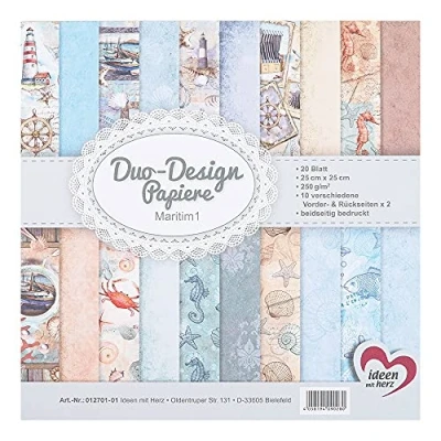 Afbeelding van Ideen mit Herz 20 vellen Duo Design papier, 25 x cm, 250 g/m², aan beide zijden bedrukt, designpapier, ideaal voor scrapbooking, knutselen, maritiem 01