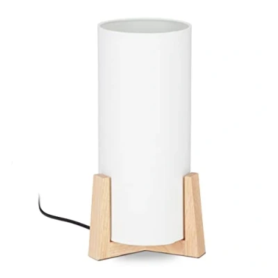 Afbeelding van Relaxdays tafellamp houten basis nachtlampje modern lamp E27 fitting sfeerverlichting