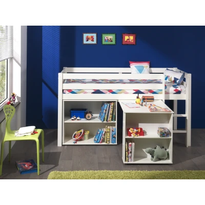 Afbeelding van LUCEVI Pino Halfhoogslaper + Ladder Bureau Boekenkast Wit 90x200 cm