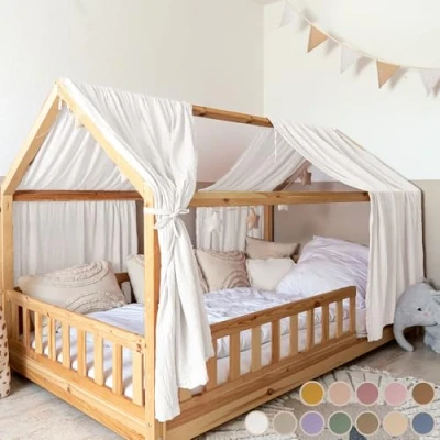 Afbeelding van lilimaus bedhemel [Wit] van 100% katoen, handgemaakt, decoratieve voor meisjes en jongens, kinderen, kinderbedgordijn