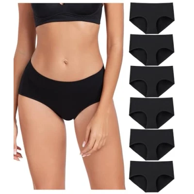 Afbeelding van wirarpa Set van 6 comfortabele katoenen damesslips met volledige dekking, zwart.