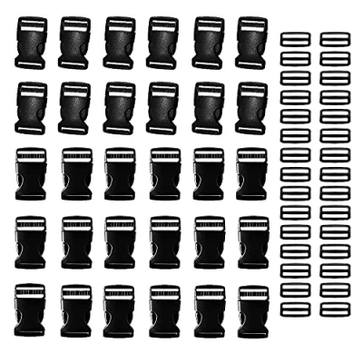 Afbeelding van HUAZIZ 30 stuks kunststof gespen voor riemen 25 mm, zwarte gesp, clip riemsluiting, accessoires rugzak, tent, rugzak kinderen, hondenhalsband, schuifregelaar, zwart.