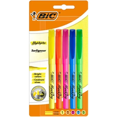 Afbeelding van BIC Highlighter Markers Schuine Punt Diverse Fluorescerende Kleuren 5 Stuks