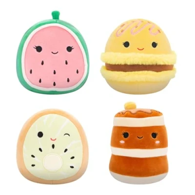 Afbeelding van Squishmallows Set van 4 originele voedingsmiddelen 12,7 cm Kachina Kiwi, Rayen Pancakes, Visconti Lemon Macaron, Wanda Watermeloen