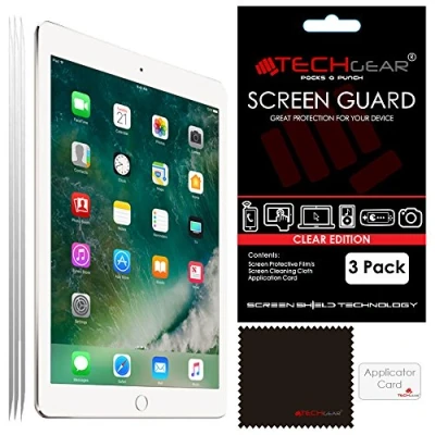 Afbeelding van TECHGEAR [3 stuks] Displaybeschermfolie voor nieuwe iPad 9,7 inch, ultraheldere beschermfolie met reinigingsdoek en app kaart, compatibel inch (2017 2018)
