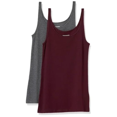 Image de Amazon Essentials Lot de 2 débardeurs à fines bretelles pour femme, coupe ajustée, bordeaux/anthracite chiné, taille XXL