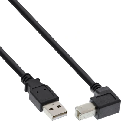 Afbeelding van USB A naar B haaks (beneden) kabel USB2.0 tot 1A / zwart 0,30 meter