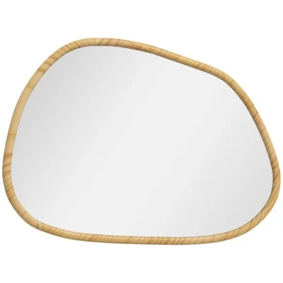 Afbeelding van HOMCOM Wandspiegel, decoratieve spiegel, organische vorm, 70 x 50 cm, horizontaal of verticaal, met grenenhouten frame, hangende spiegel voor badkamer, slaapkamer, woonkamer, hal, naturel