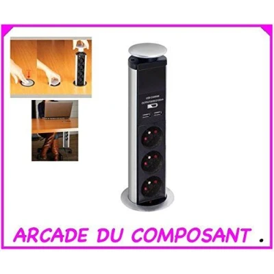 Image de BLOC ESCAMOTABLE A 3 PRISES 2 x USB TERRE FRANÇAISE