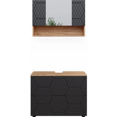 Afbeelding van Vicco Badkamermeubel set Irma, Antraciet gestreept/Krachtige eik goud, 2 delen, basiseenheid 80 cm
