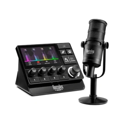 Afbeelding van Hercules stream Essentials Kit XLR (Stream 200 + Micro) Pro audiocontroller voor het beheren van uw met HXD 700, HiFi microfoon