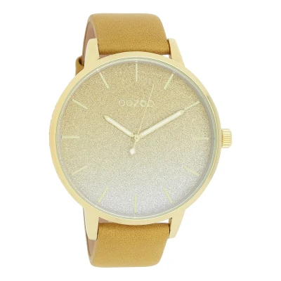 Afbeelding van OOZOO Timepieces Goudkleurige horloge met mosterd gele leren band C10833