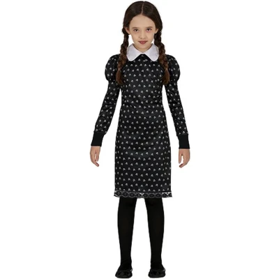 Afbeelding van Fiestas Guirca Tuesday jurkje 5 6 jaar Wednesday Addams kostuum jurk Halloween voor kinderen meisjes