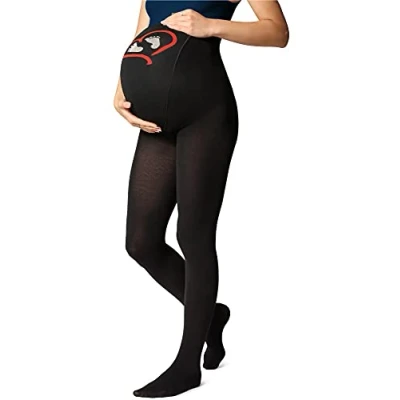 Afbeelding van BE Mammy Dames Panty Zwangerschapspanty 150 DEN Medium gloss Katoen GI 1122 Zwart Patroon 001 M