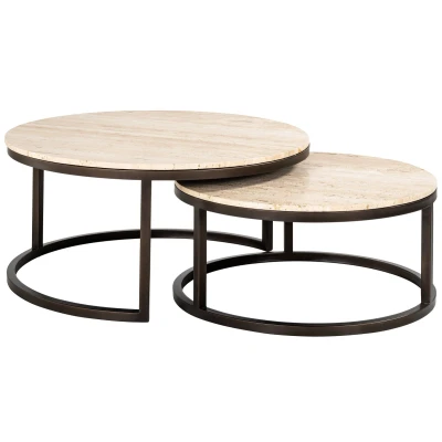 Afbeelding van Richmond Interiors Avalon Travertijn Salontafel Set Rond