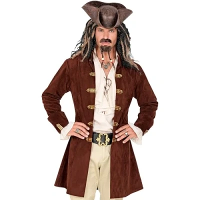 Afbeelding van Widmann Piraat &amp; Viking Kostuum Jackie Speerow Jas Man Bruin Medium / Large Carnavalskleding Verkleedkleding