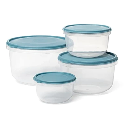 Afbeelding van TATAY Set van 4 voedselcontainers (1 x 0,3 l, 1 0,6 1,2 2,2 l), flexibel deksel, BPA vrij, magnetronbestendig, vaatwasser en vriezer, blauw
