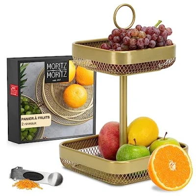 Afbeelding van Moritz &amp; Fruit etagère goud metaal moderne fruitschaal fruitmand voor het bewaren van fruit, groenten en brood