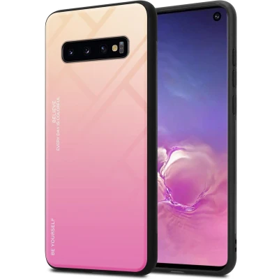 Afbeelding van Cadorabo Hoesje geschikt voor Samsung Galaxy S10 4G in GEEL ROZE Tweekleurige beschermhoes van TPU silicone Case Cover en achterzijde gehard glas