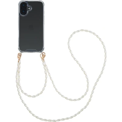 Afbeelding van imoshion Hoesje Geschikt voor iPhone 16 met koord Backcover + armband Parels Transparant