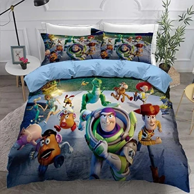 Afbeelding van Ste x Toy Story 3 delige beddengoedset met ritssluiting, super zacht, 100% microvezel 2 kussenslopen 80 cm (135 200 cm, eenpersoonsbed), stijl 02)