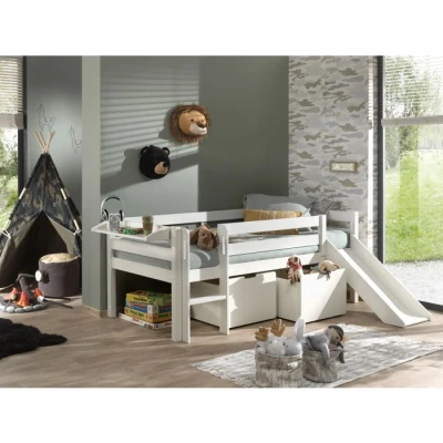 Afbeelding van Vipack Pino halfhoogslaper laag met glijbaan 90x200 Wit