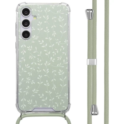 Afbeelding van imoshion Design hoesje met koord voor de Samsung Galaxy A55 Smoke Green Flowers