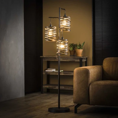 Afbeelding van Industriële moderne vloerlamp Spin 3 lichts