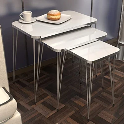 Afbeelding van Bijzettafel Samsø set van 3 wit en zilverkleurig
