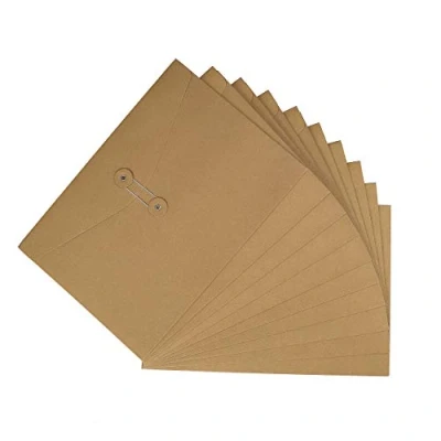 Afbeelding van A4 map van kraftpapier, documenten, tassen, eenvoudige opbergvakken, papierwerk, organizer met touw, sluiting voor kantoor, school, reizen, bruin