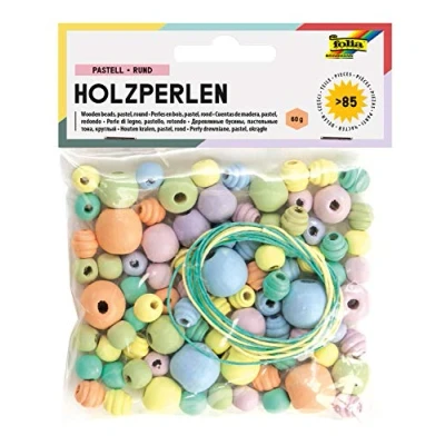 Afbeelding van Folia houten parels, pastel, blister van 84 stuks in geassorteerde maten knutselmateriaal