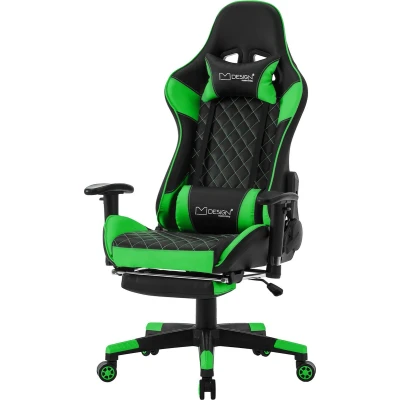 Afbeelding van Gaming stoel met uittrekbare voetsteun 2D armsteun zwart/groen in kunstleer ML Design