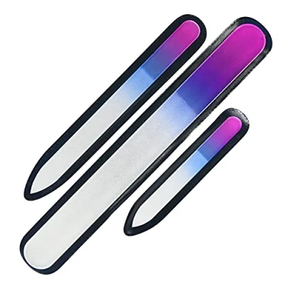 Afbeelding van URAQT Nagelvijl van glas, 3 stuks premium nagelverzorging glas nagelvijlset, professionele kristallen nagelvijlen, dubbelzijdig manicuregereedschap Emery Board voor manicure, pedicure,