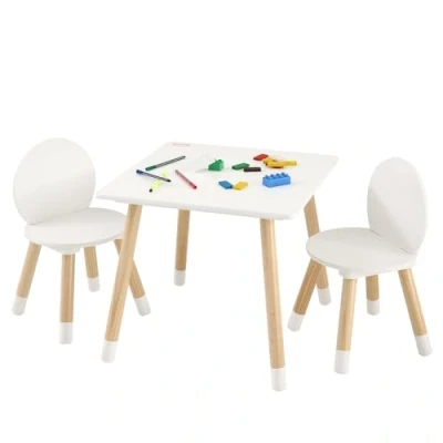 Image de VEVOR 1 Table d’Enfant + 2 Chaises 500x500x437 mm et 282x282x480 Ensemble de Meuble d&#039;Enfant Plateau Facile à Nettoyer pour Étudier Manger Jouer Lire Crèche Garderie Chambre d’Enfants 8 Ans