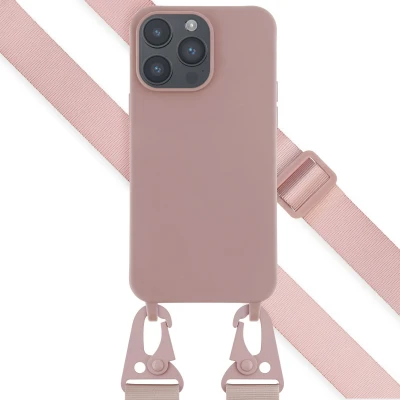 Afbeelding van Selencia hoesje Geschikt voor iPhone 14 Pro Max met koord Siliconen design afneembaar Roze / Irregular Check Sand Pink