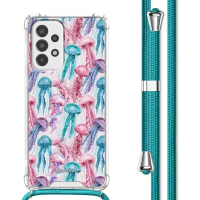 Afbeelding van iMoshion Hoesje Geschikt voor Samsung Galaxy A33 met Koord Design Meerkleurig / Jellyfish Watercolor