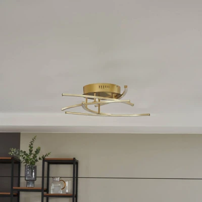 Afbeelding van Lindby LED plafondlamp met dimmer 1licht ijzer, aluminium, kunststof H: 14.7 cm oudmessing, wit Inclusief lichtbron