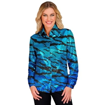 Afbeelding van Widmann Grappig &amp; Fout Kostuum Ultrafoute Pailletten Blouse Rainbow Luipaard Vrouw Multicolor Small / Medium Carnavalskleding Verkleedkleding