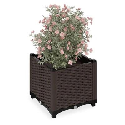 Afbeelding van plantenbak met waterreservoir kunststof 38 x 40 cm bruin