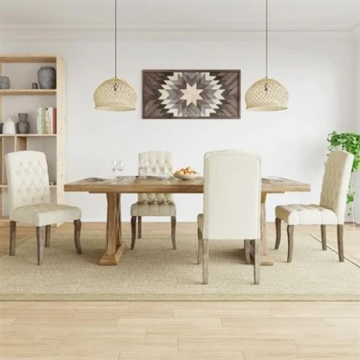 Image de vidaXL Chaises à manger lot de 4 beige tissu l&#039;aspect lin3309175