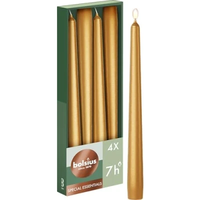 Afbeelding van Bolsius kaars gotisch goud 4 stuks 245*24 mm 7 branduren