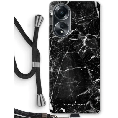 Afbeelding van Case Company® hoesje met Koord geschikt voor Oppo A58 4G Zwart Marmer Telefoonhoesje Bescherming aan alle Kanten en Over de Schermrand