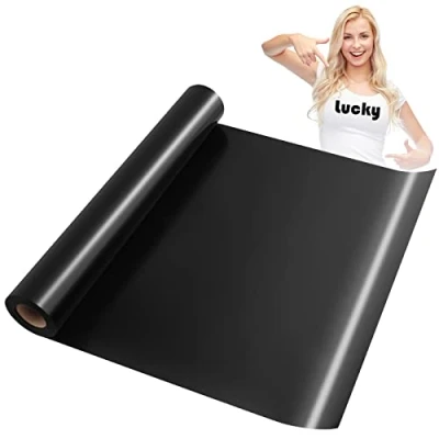 Afbeelding van KEWUZY Plotterfolie voor textiel, zwart, 30,5 cm x 5 m, flexibele vinyltransferfolie strijkijzer, hittepers, T shirts en meer stoffen, doe het zelf motief