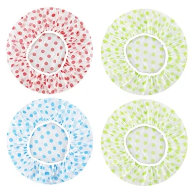 Afbeelding van 4 delige douchemuts, elastische badmuts, herbruikbaar, met banden, voor vrouwen en meisjes, douche, spa, woonkamer (3 stuks, groen/blauw/roze)