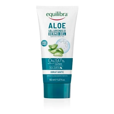 Afbeelding van Equilibra Corpo, aloë dermo gel hyaluron, hydraterende en lenictive effectgel op resistente huid of irritatie voor zonlicht, punten scheerbeurt basis van vera hyaluronzuur, 150 ml