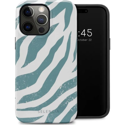 Afbeelding van Selencia Hoesje Geschikt voor iPhone 14 Pro Max Vivid Backcover Colorful Zebra Pine Blue