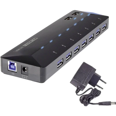 Afbeelding van Renkforce USB 3.2 Gen 1 hub 7 + 2 poorten Met snellaadpoort, status LEDs Zwart