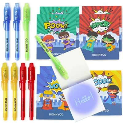 Afbeelding van Onzichtbare inktpennen en notitieboek, set met 8 jungledieren BONNYCO kleine verjaardagscadeaus voor jongens meisjes cadeau verjaardag, piñata speelgoed verjaardag jungle